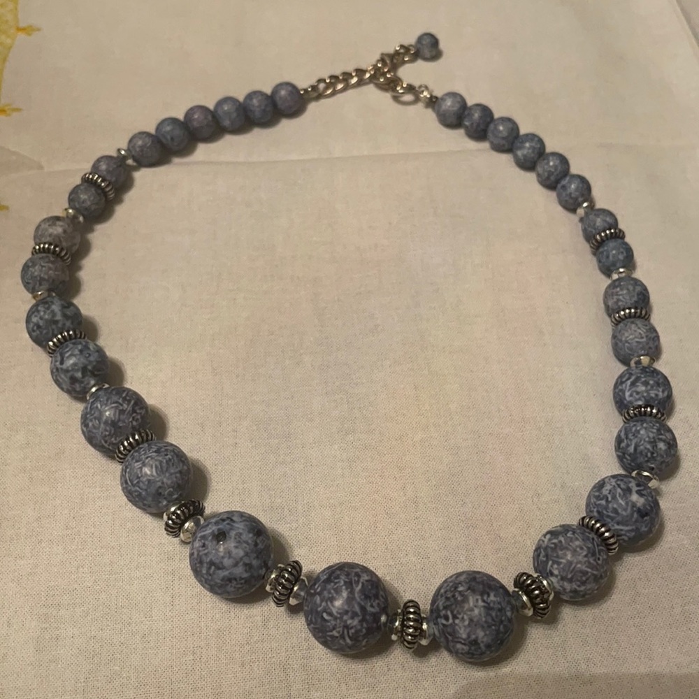 Blue-White Beads Necklace 18” Long.